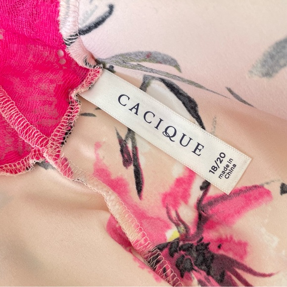 Cacique Satin + Lace Strappy Negligee Babydoll Nightie Floral Pink Yellow 18/20 - Picture 10 of 13